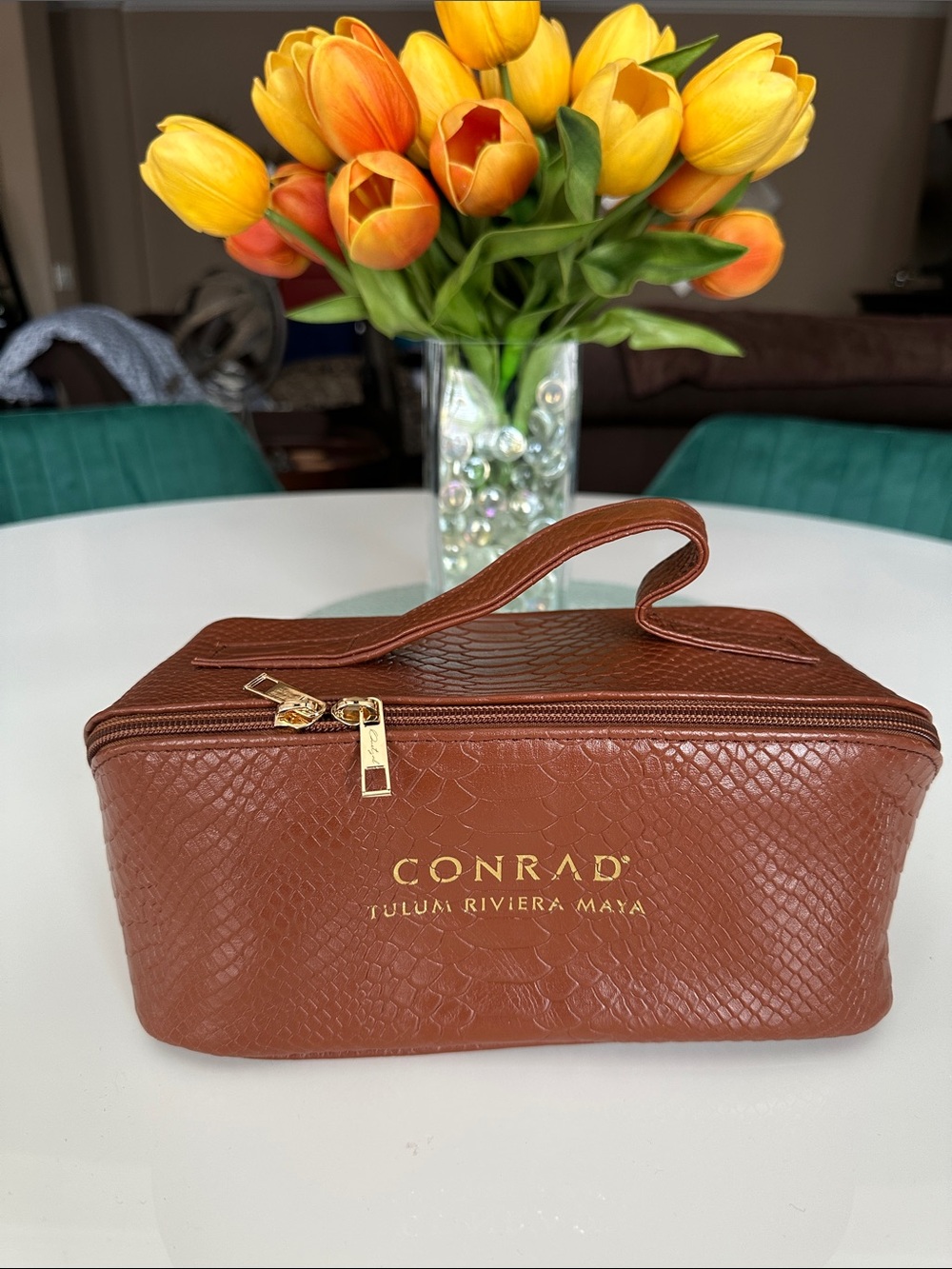 Brown Faux Crocodile Dopp Kit - Toiletry Bag - NEW!